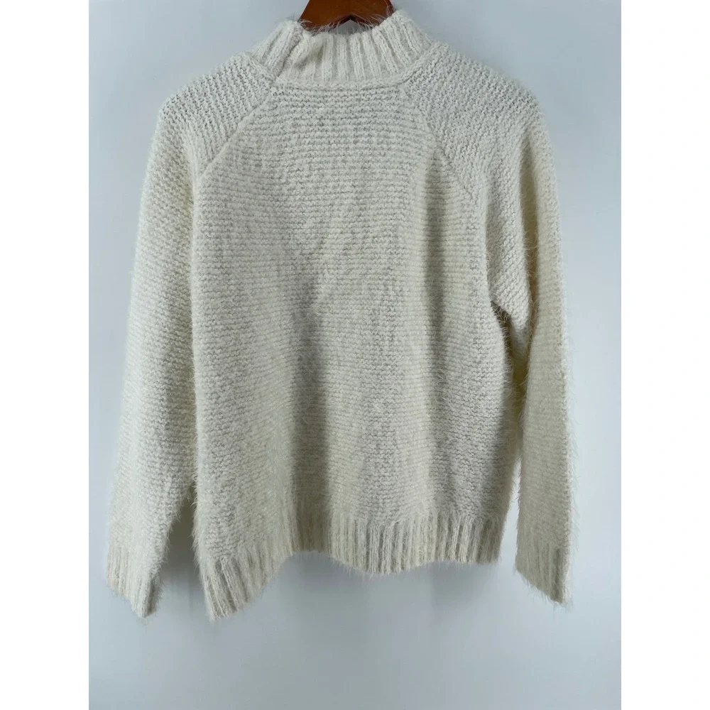 Lou & Grey Sweater Womens‎ Large Cream Ivory Fuzzy Minimalist Cozy Cottagecore
